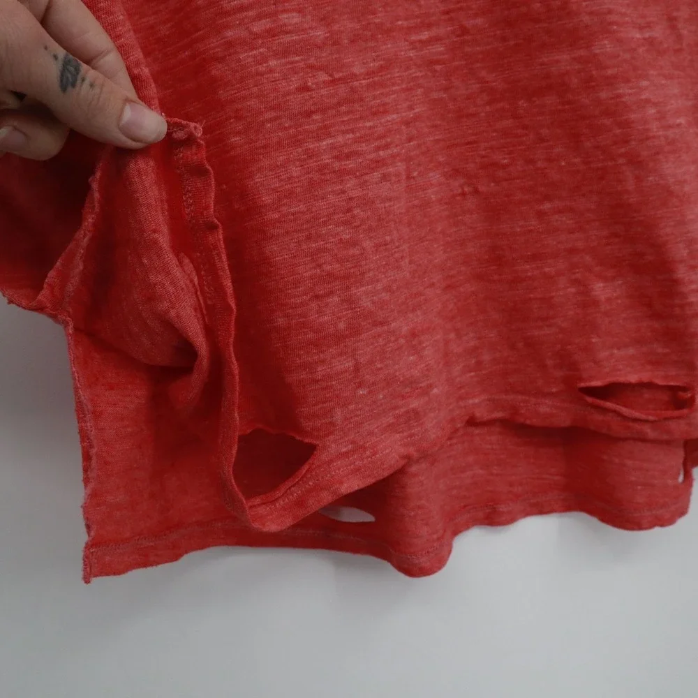We The Free Distressed‎ Tee Women S Red Boho Coastal Oversized Casual Slouchy